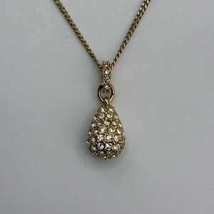 Vintage Swarovski Signed Swan Gold-Tone Crystal Pavé Teardrop Pendant Necklace